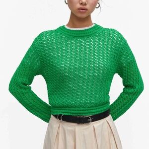 Mango green crochet sweater